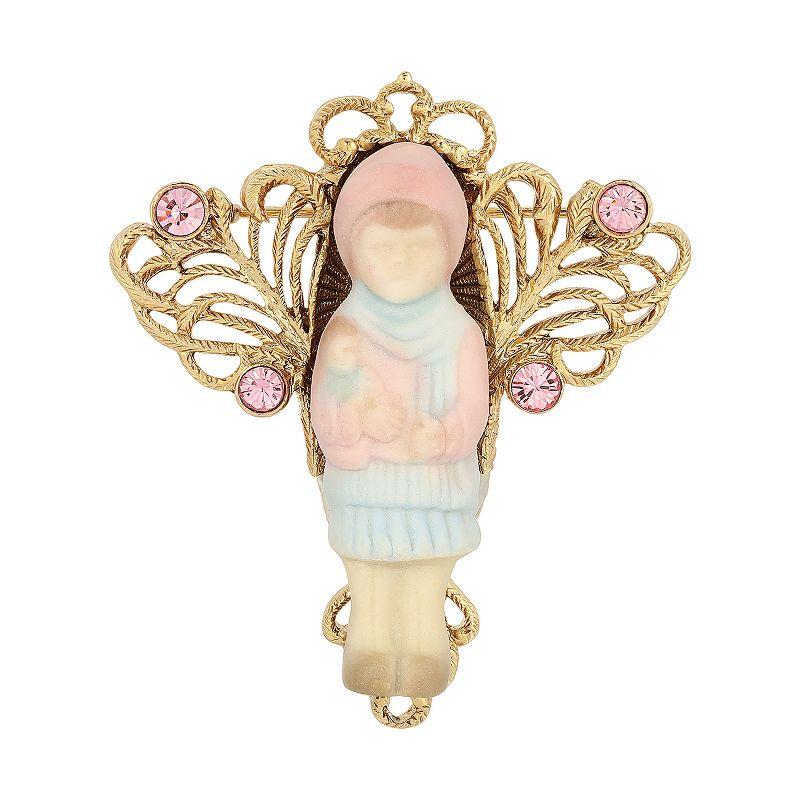1928 14k Gold Dipped Porcelain Doll Pin, Women's, Blue Product Image