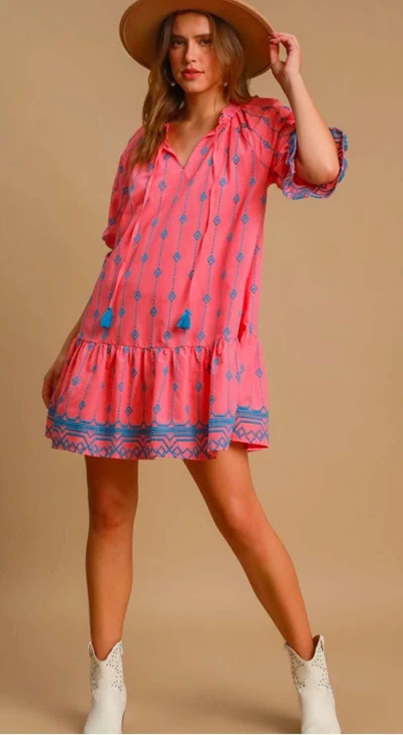 Embroidered Split Neck Dress Product Image