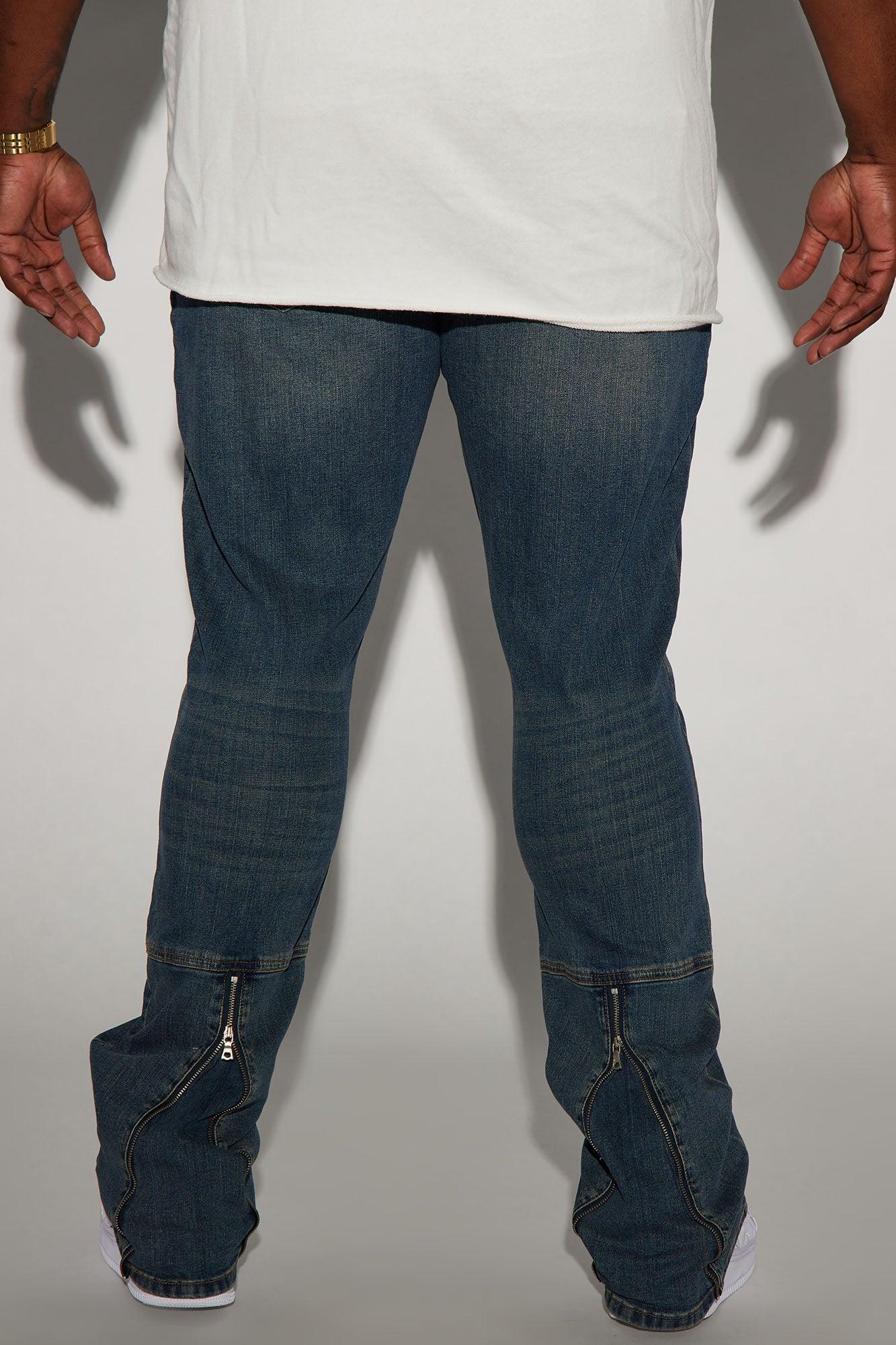 Drop Top Back Zip Stacked Skinny Jeans - Vintage Blue Wash Product Image