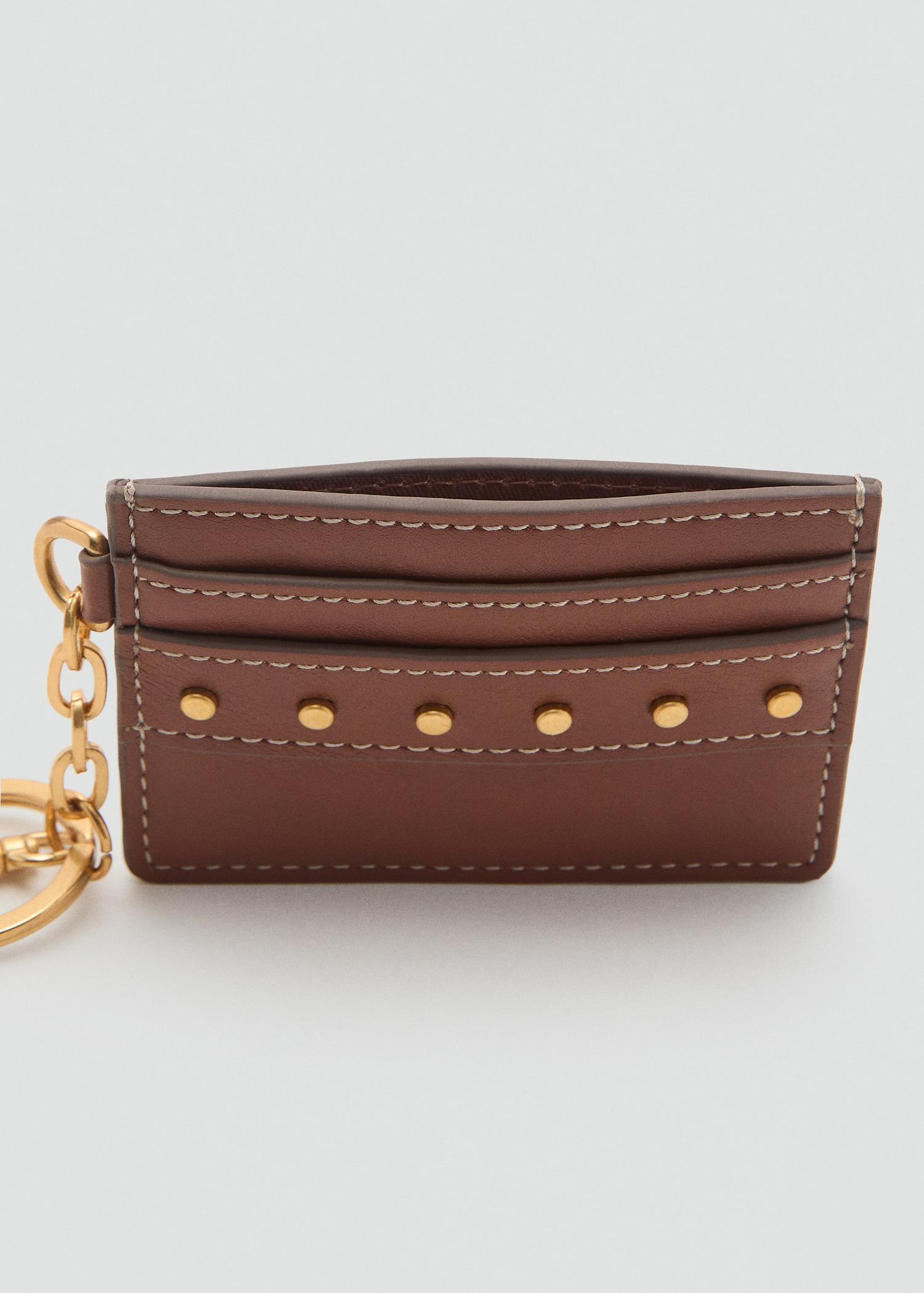 Leather-effect card holder with studs - Women | MANGO USA Product Image