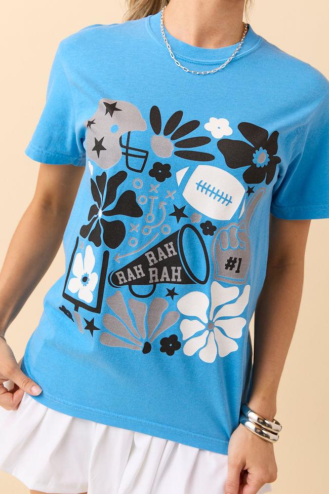 Floral Football Icon Print Blue Graphic Tee Product Image