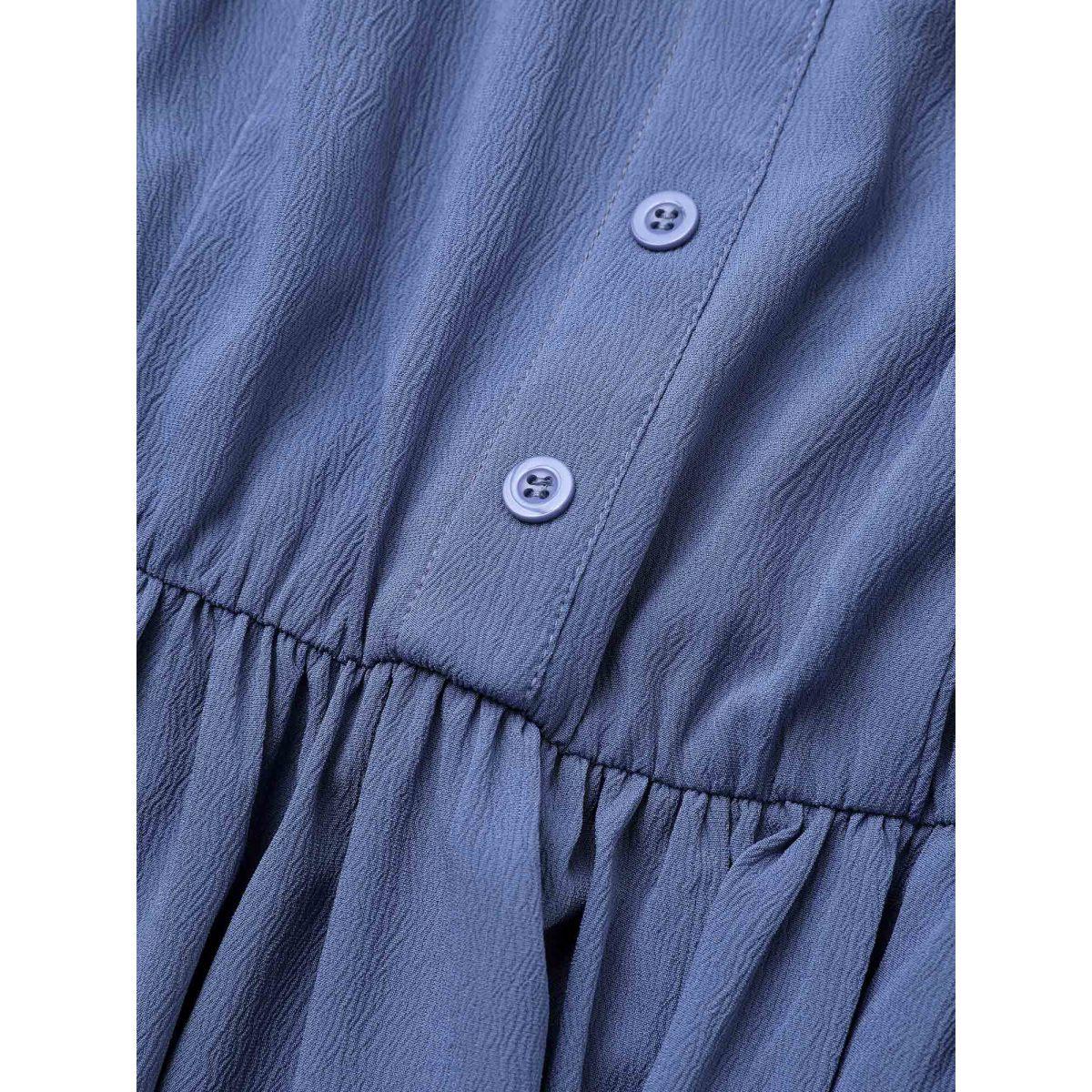 Plus Size Solid Button Detail Belted Elastic Waist Dress Stone Women At the Office Non V-neck Short sleeve Curvy Midi Dress BloomChic 14-16/1X Product Image