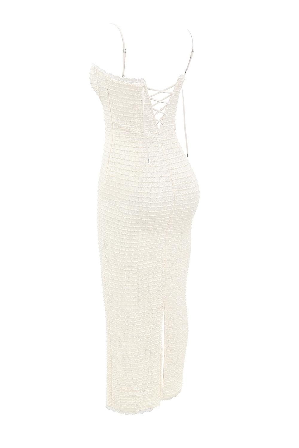 Elinor  cream tea frill lace midi dress Product Image