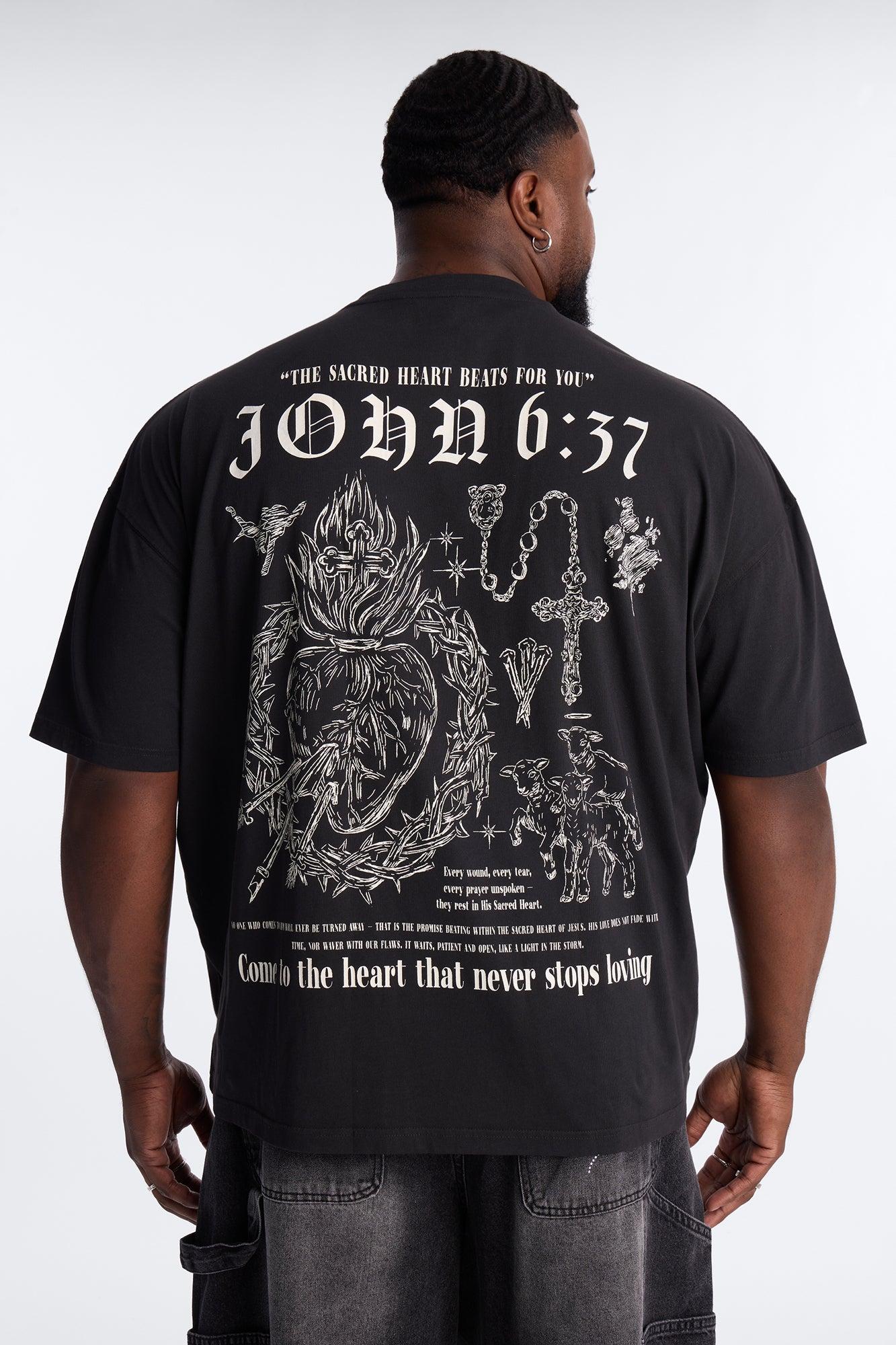 John 6:37 Oversized Short Sleeve Tee - Black Wash Male Product Image