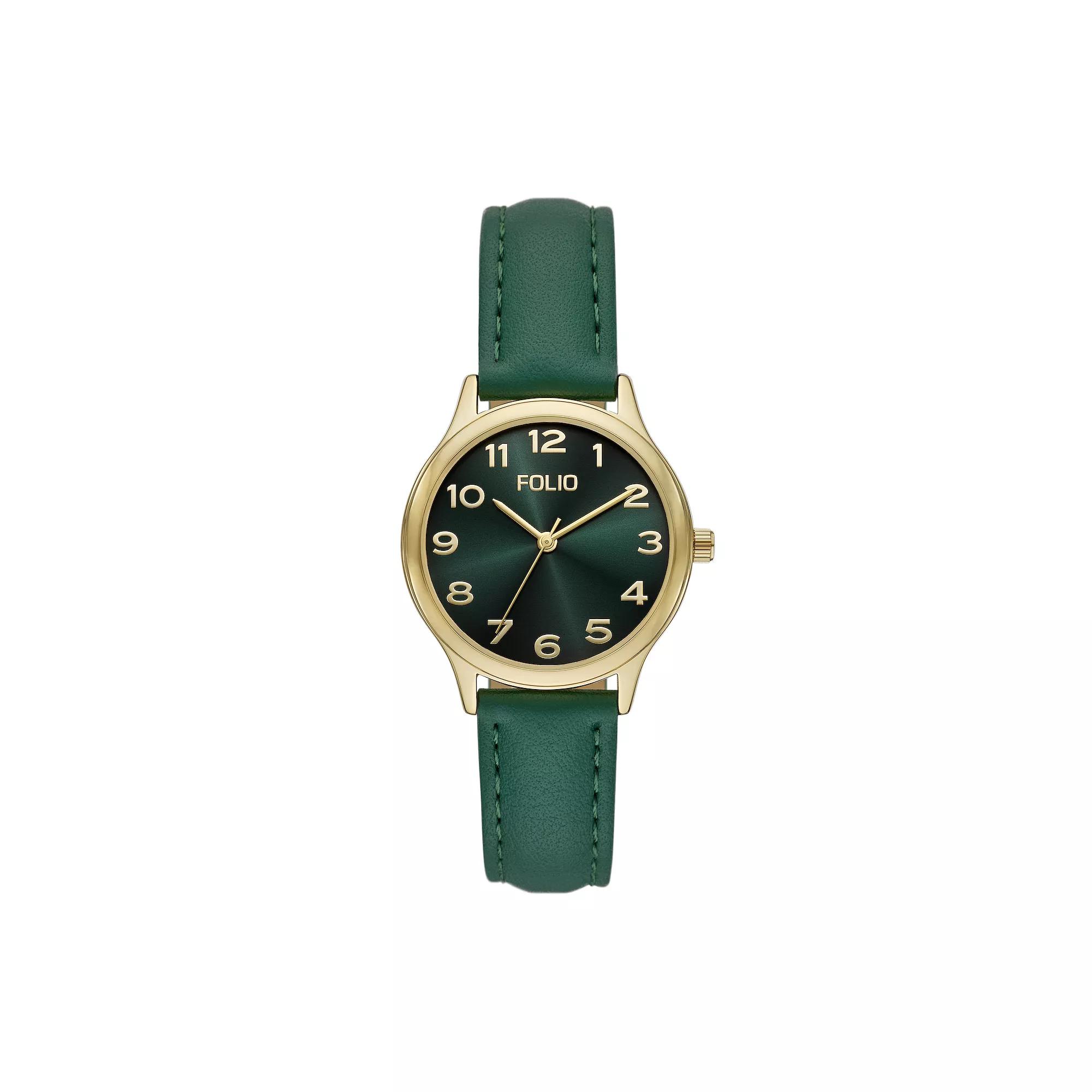 Folio Women's Faux Leather Easy Read Watch, Green Product Image
