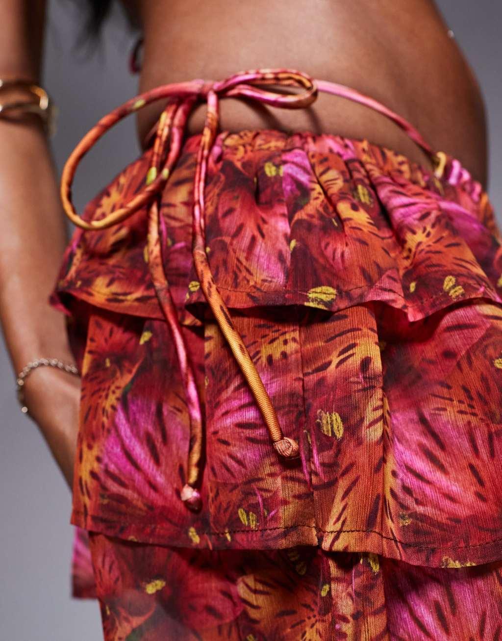 Candypants printed ruffle mini beach skirt in multi Product Image