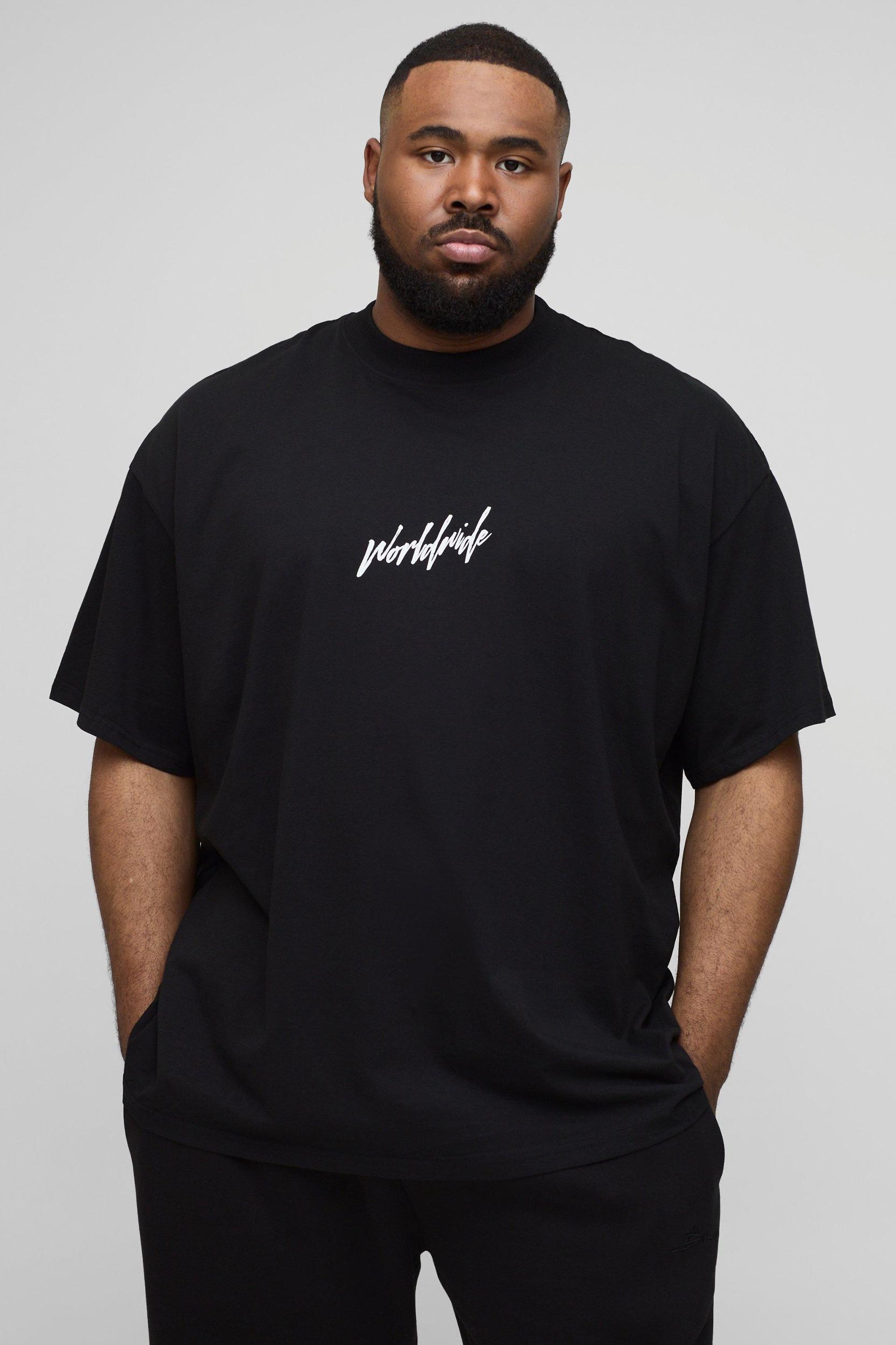 Plus Oversized Extended Neck Worldwide Floral Print T-Shirt | boohooMAN USA Product Image