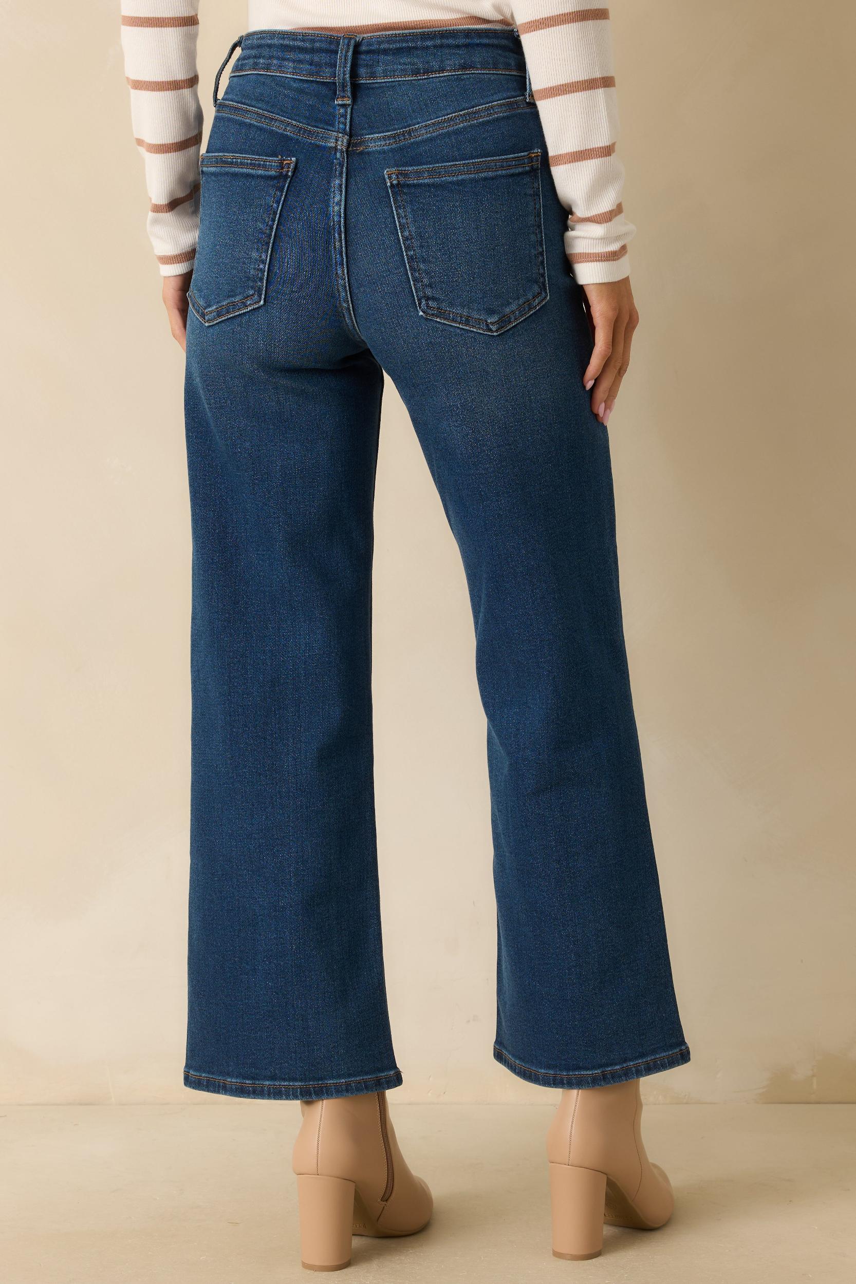 Into The Clouds Dark Wash Cropped Wide Leg Jeans Product Image