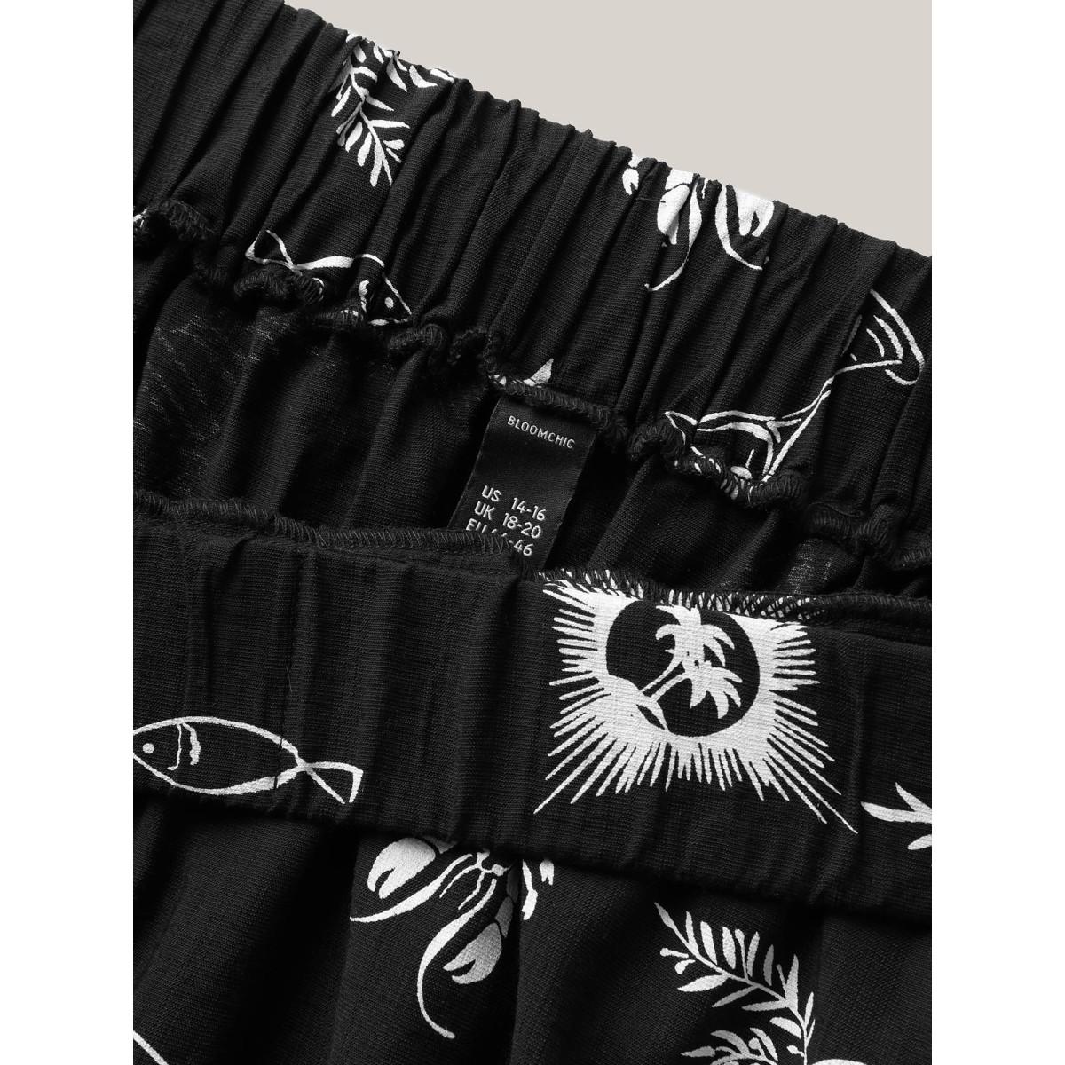 Plus Size Sunny Dance Printed Slit Maxi Skirt Women Black Beach Loose No stretch Side seam pocket Vacation Skirts BloomChic 18-20/2X Product Image