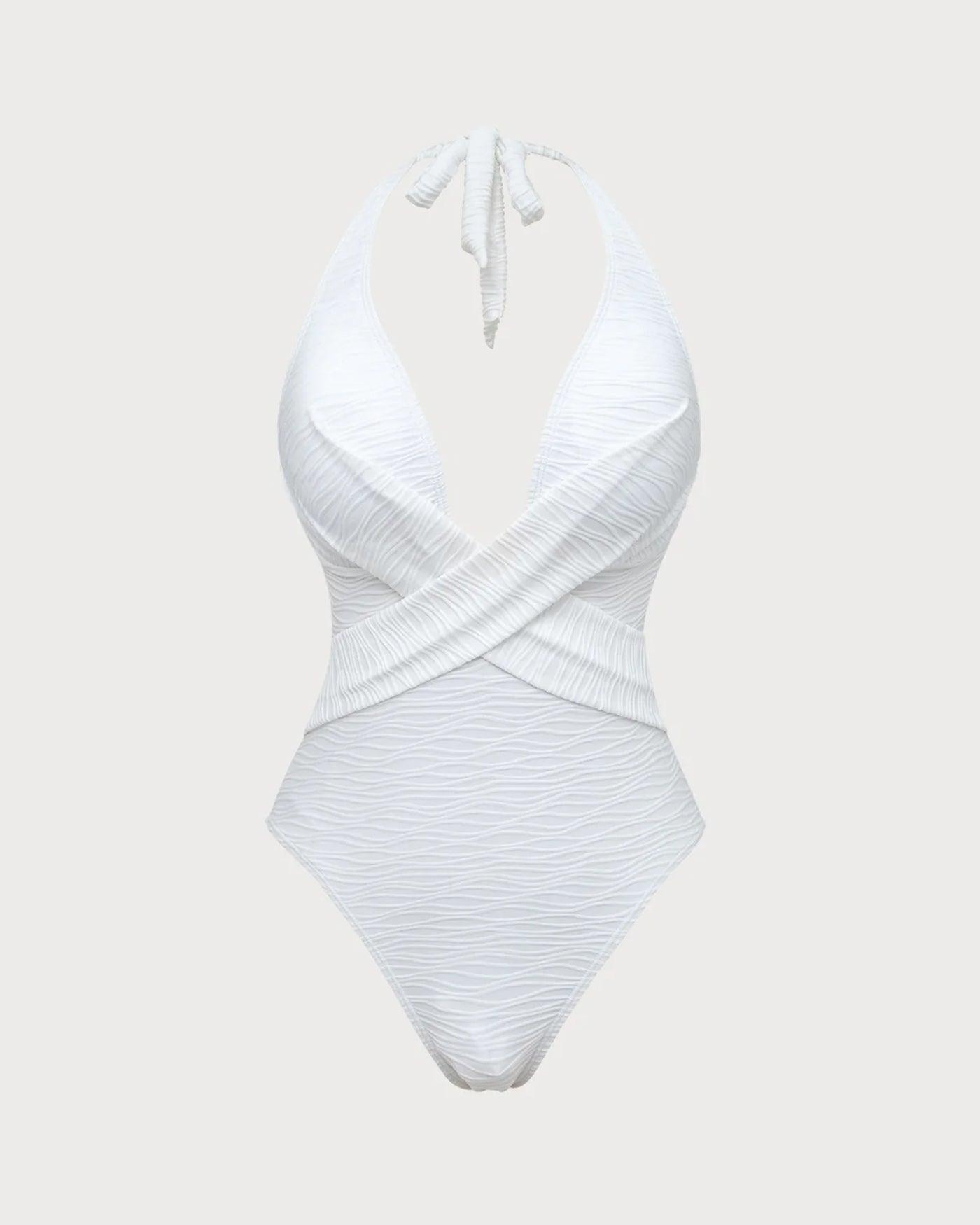 White Backless One-Piece Swimwear Product Image