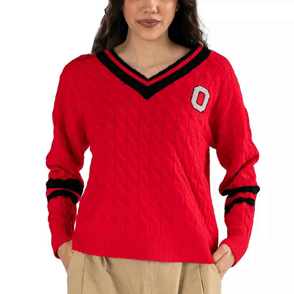 Women's Lusso Scarlet Ohio State Buckeyes Stella Cable Knit V-Neck Pullover Sweater, Size: XL, Red Product Image