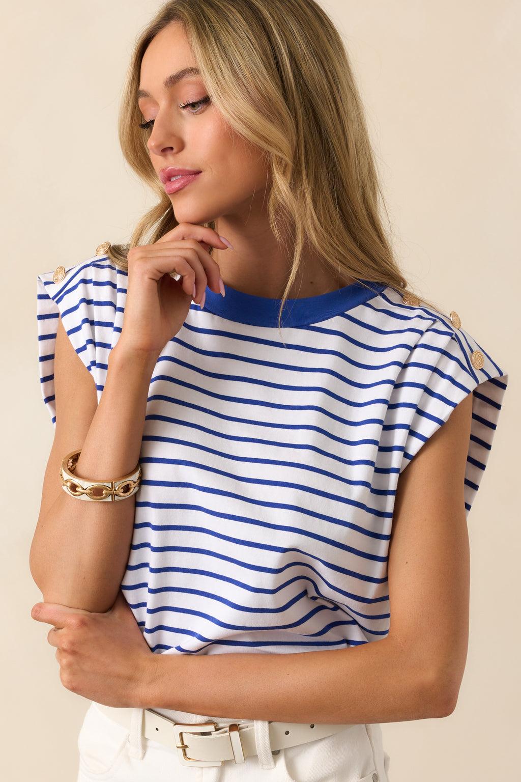 Harbor Stroll Royal Blue Stripe Top Product Image