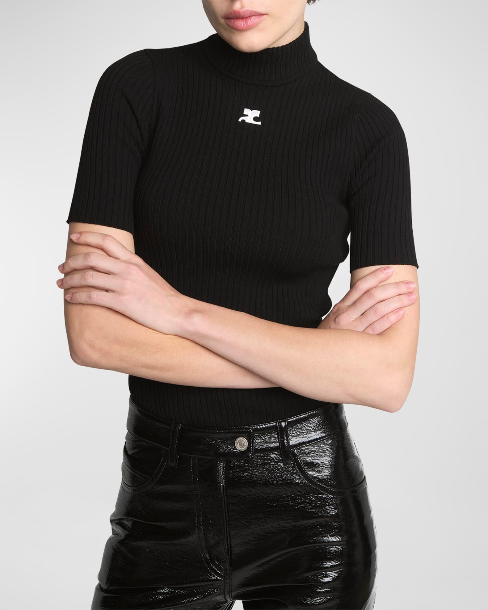 Mock-Neck Short-Sleeve Rib Pullover Product Image
