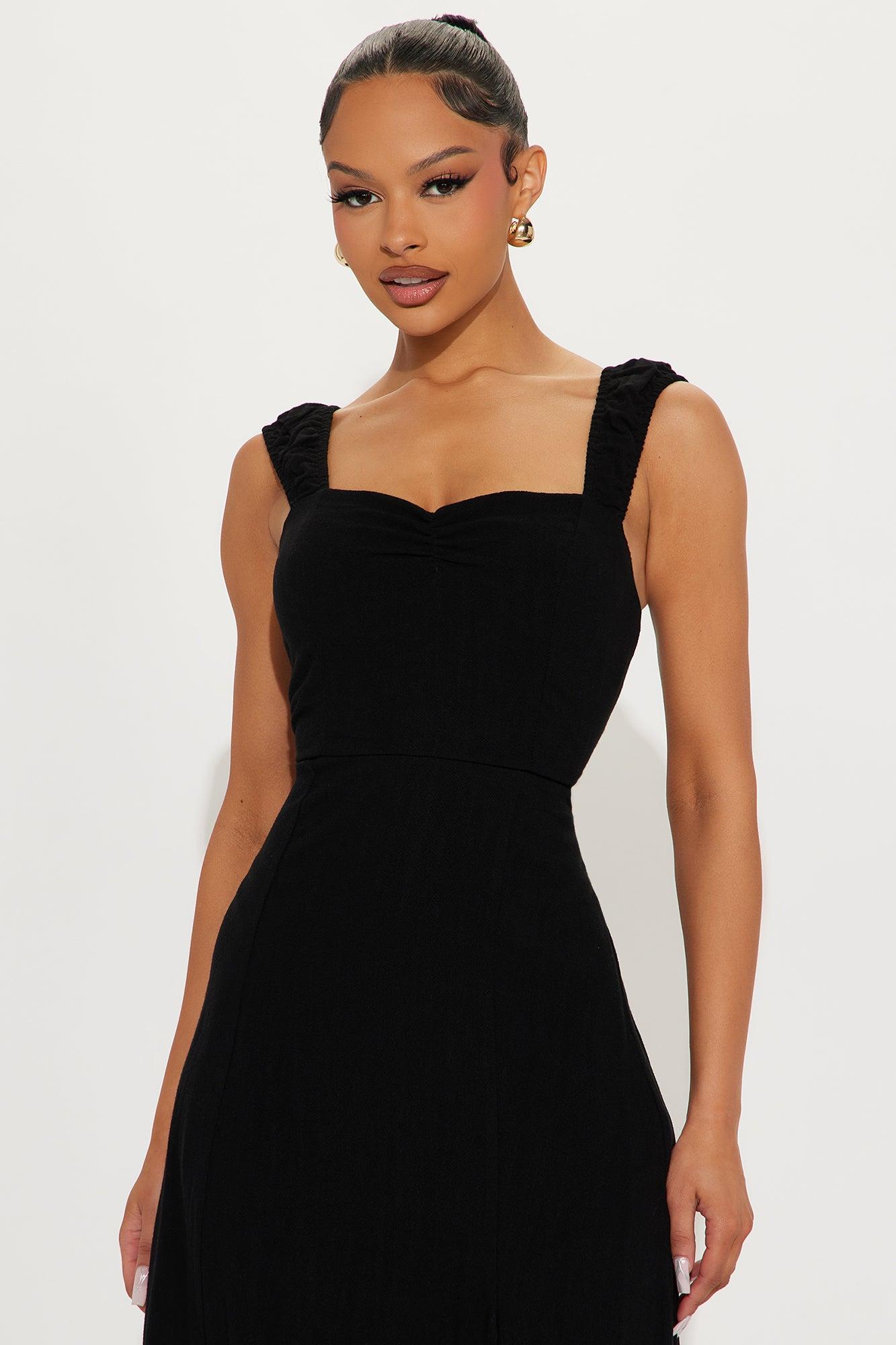 Luciana Stretch Linen Midi Dress - Black Female Product Image