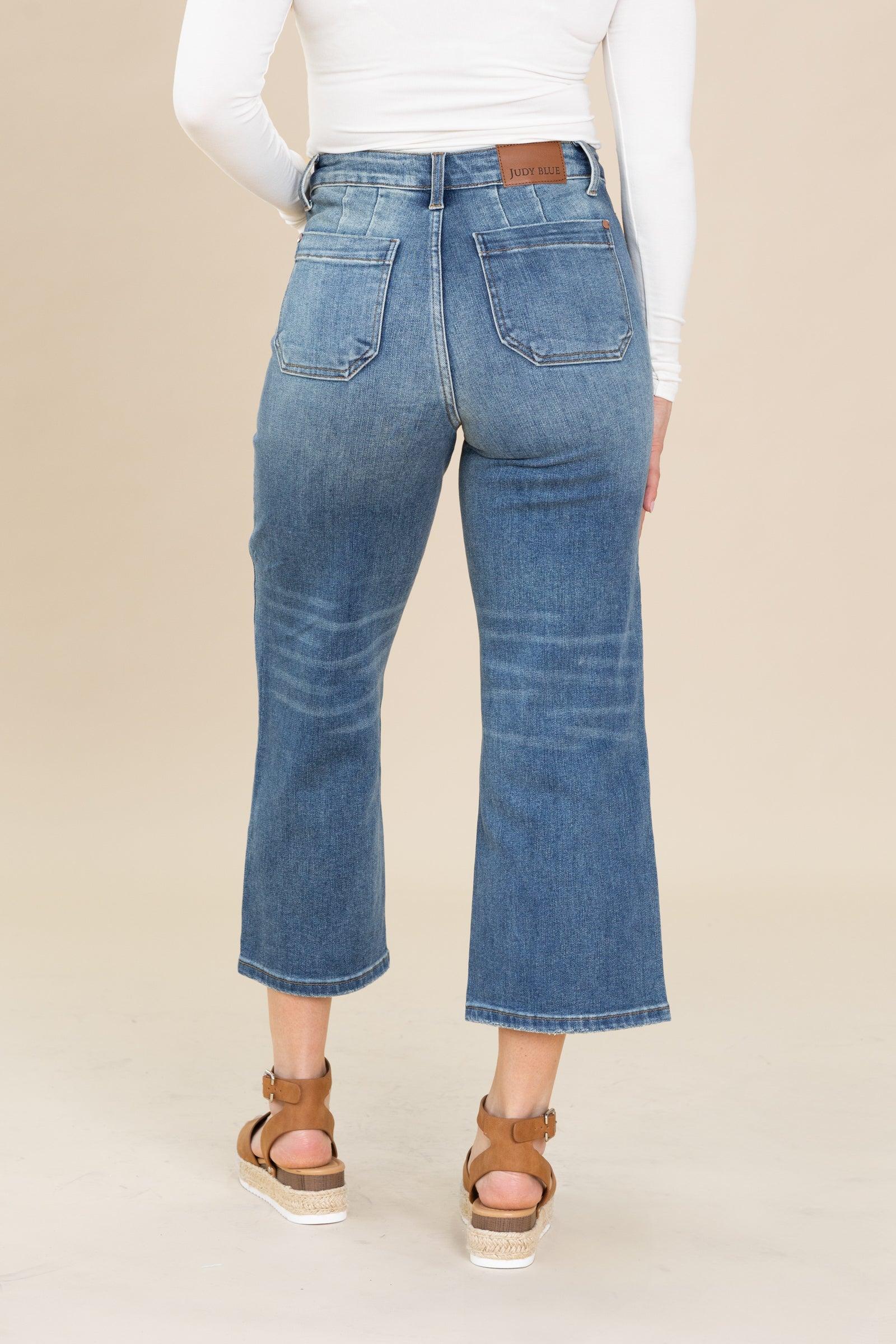 Judy Blue Utility Pockets Crop Wide Jeans Product Image