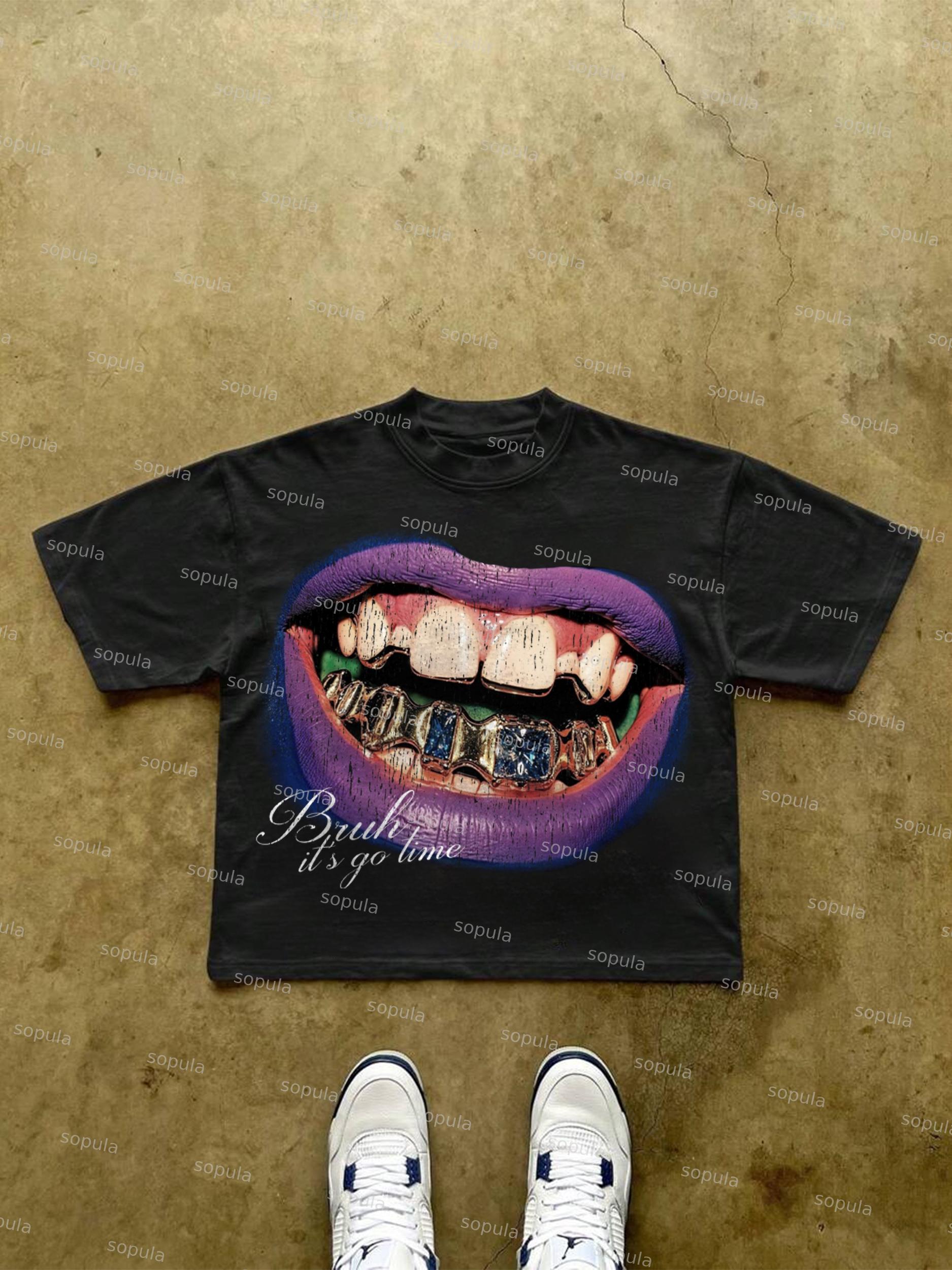 Bruh, It's Go Time Street Vintage Diamond Lips Graphic Cropped T-shirt Product Image