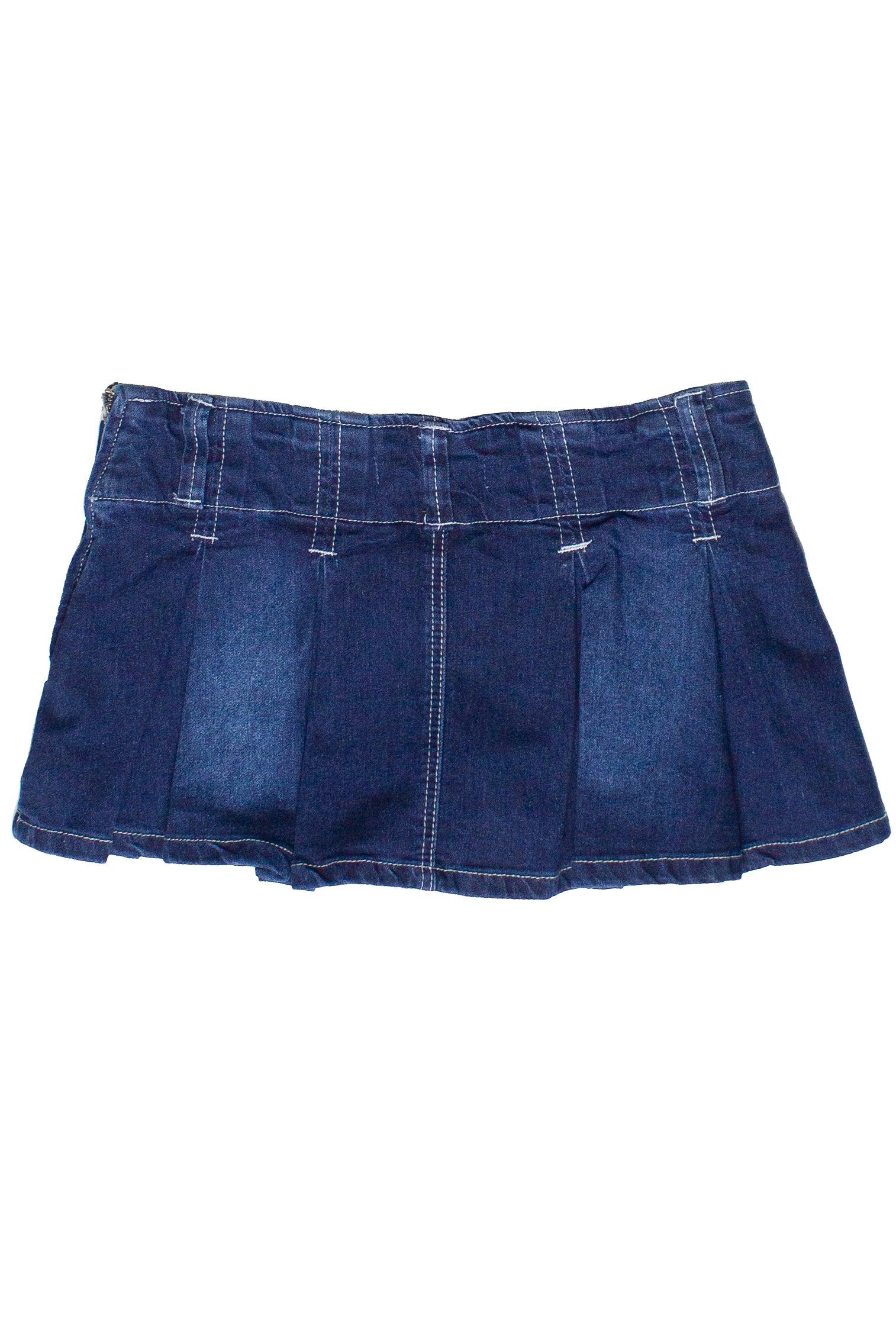 Low Rise Denim Pleated Mini Skort Product Image