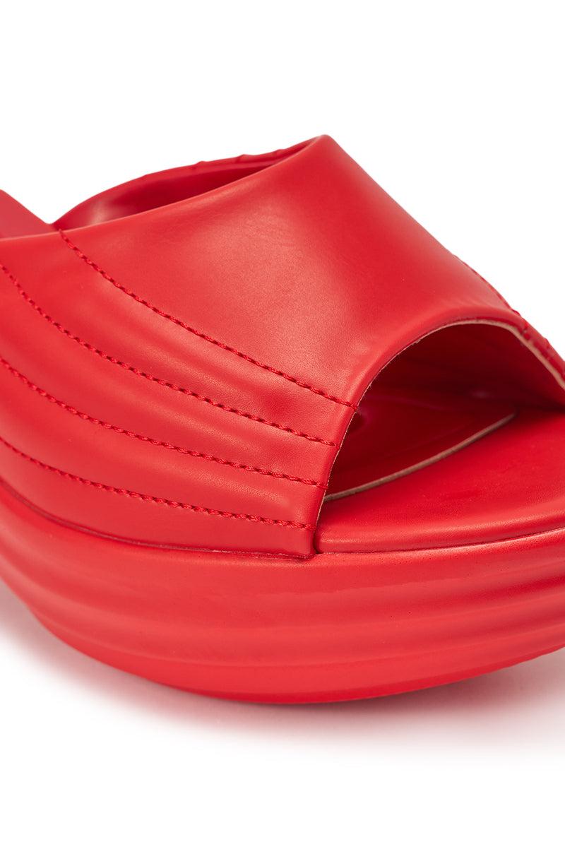 AZALEA WANG MIRAGE RED PU FLATFORM SLIP ON SANDAL Product Image