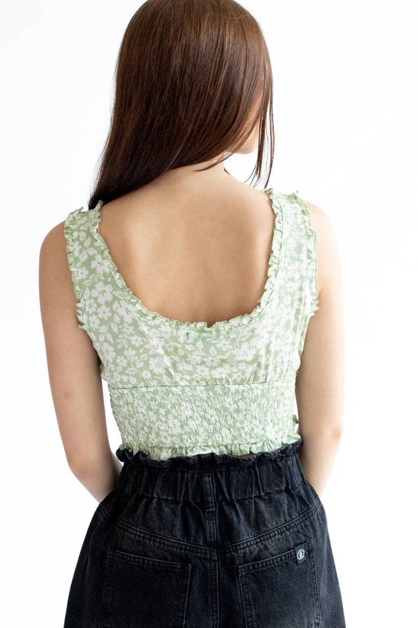 Green Gauze Floral Smock Waist Top Product Image