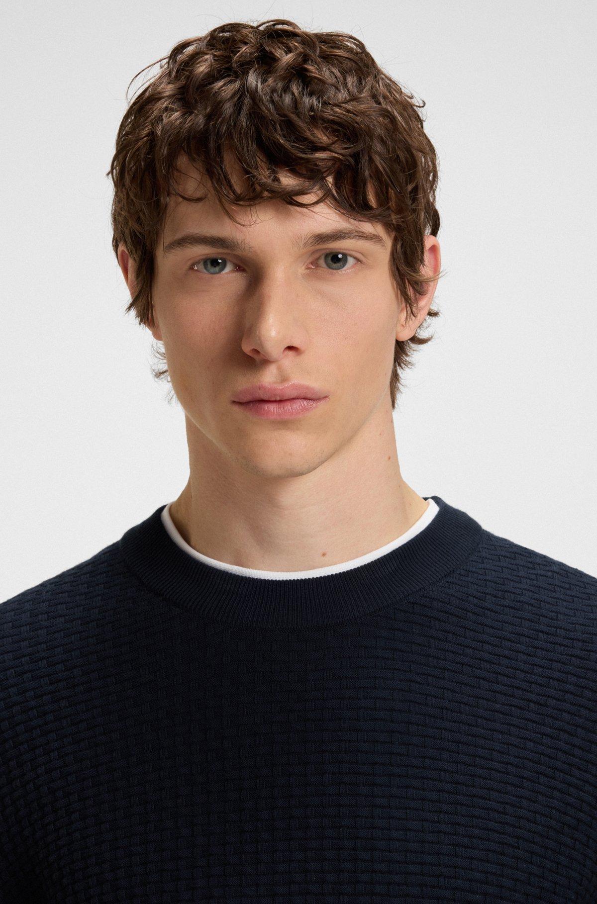 BOSS - Cotton sweater with mixed structures - Dark Blue Product Image