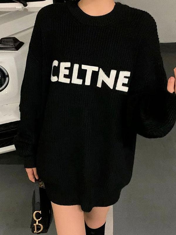 Letter Print Loose Pullover Sweater Product Image