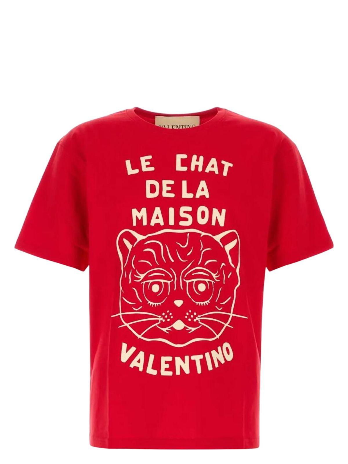 VALENTINO Graphic Print House Cat Crew Neck T-shirt In Red Product Image