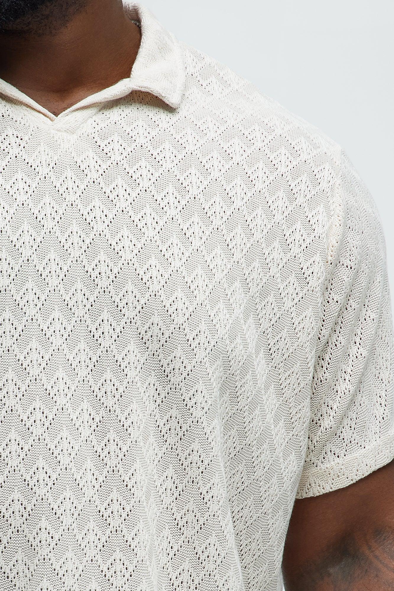 Diamond Shape Knit Johnny Collar Shirt - Cream Product Image