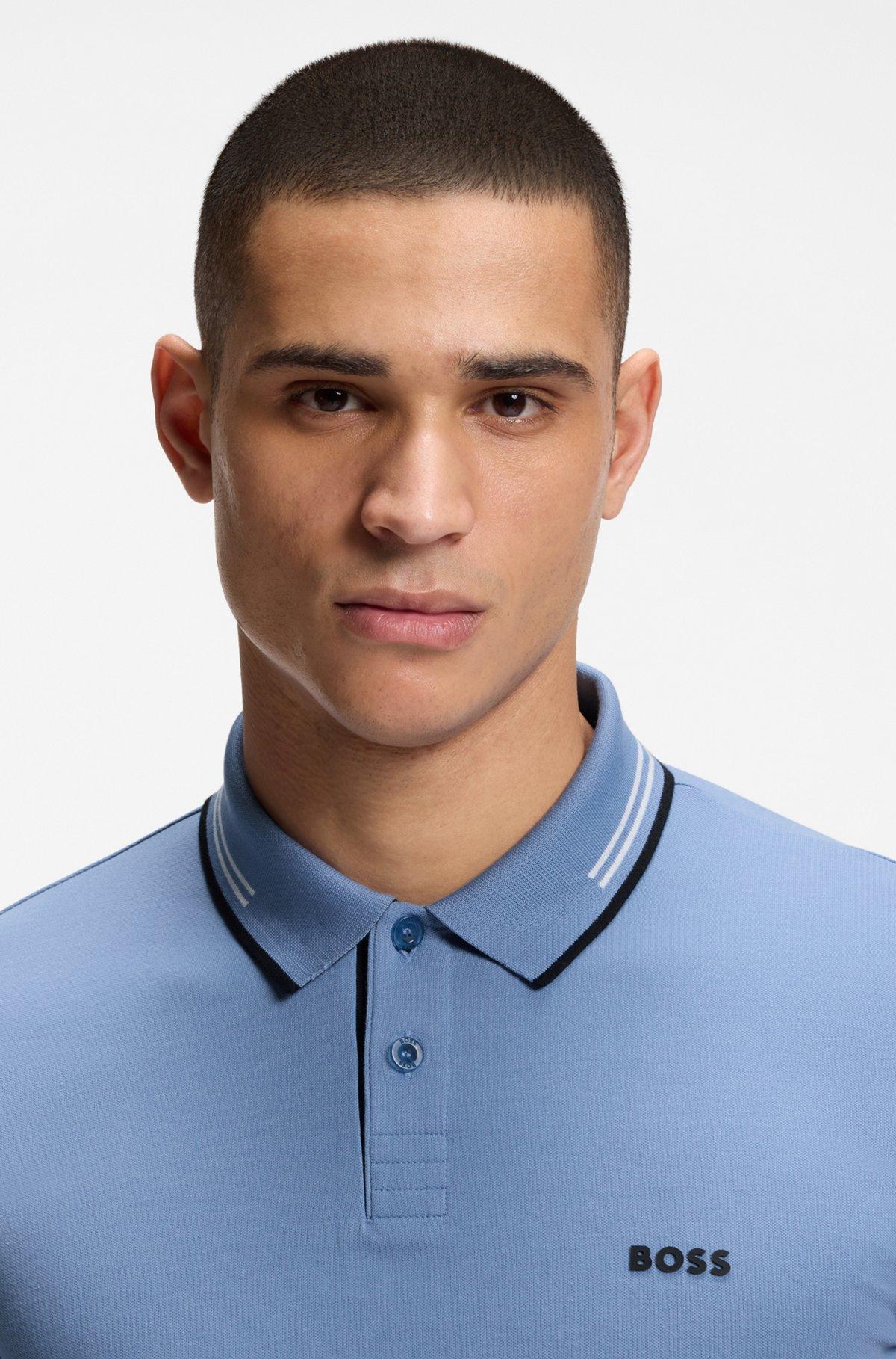 Stretch-cotton slim-fit polo shirt with branding and stripes Product Image