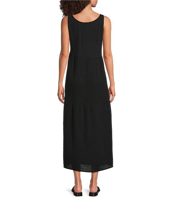 Eileen Fisher Organic Cotton Gauze Scoop Neck Sleeveless Tiered Maxi Dress Product Image