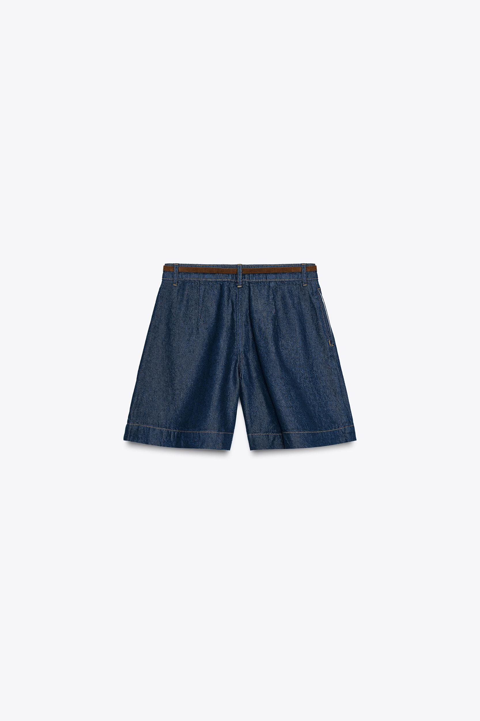 Z1975 DENIM PLEATED SHORTS WITH BELT Product Image