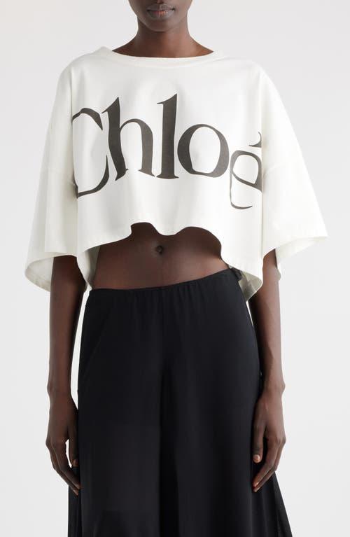 CHLOÉ White Cropped Crewneck T-shirt With Maxi Logo Print On The Front In Cotton Woman In Multicolor Product Image