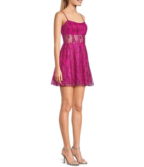 Blondie Nites Glitter Scoop Neck Illusion Corset Bodice Dress Product Image