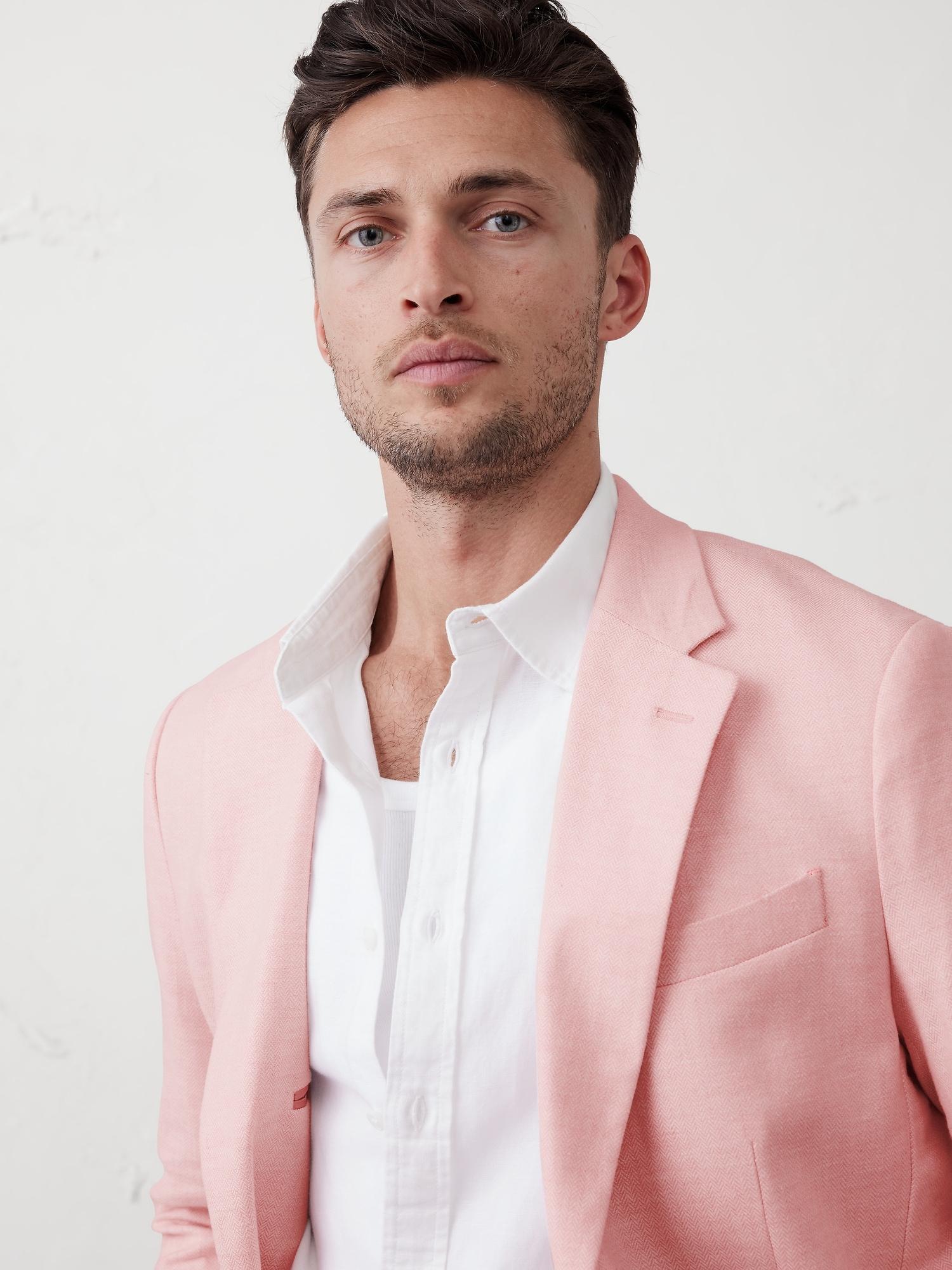 Tailored-Fit Linen-Blend Herringbone Suit Jacket Product Image