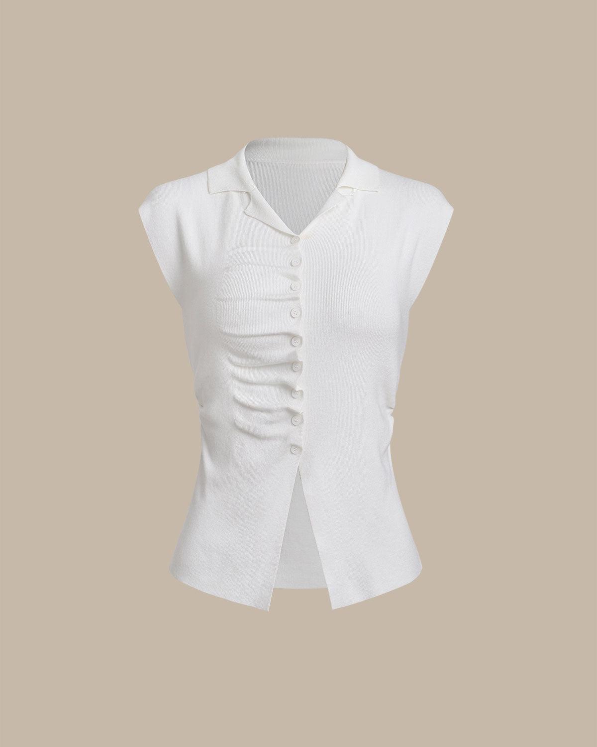 White Ruched Single Breasted Cardigan Product Image