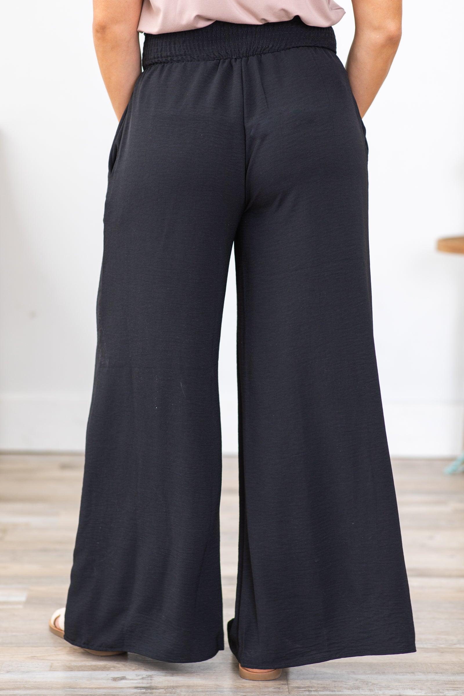 Black Smocked Waist Woven Air Flow Pants Product Image