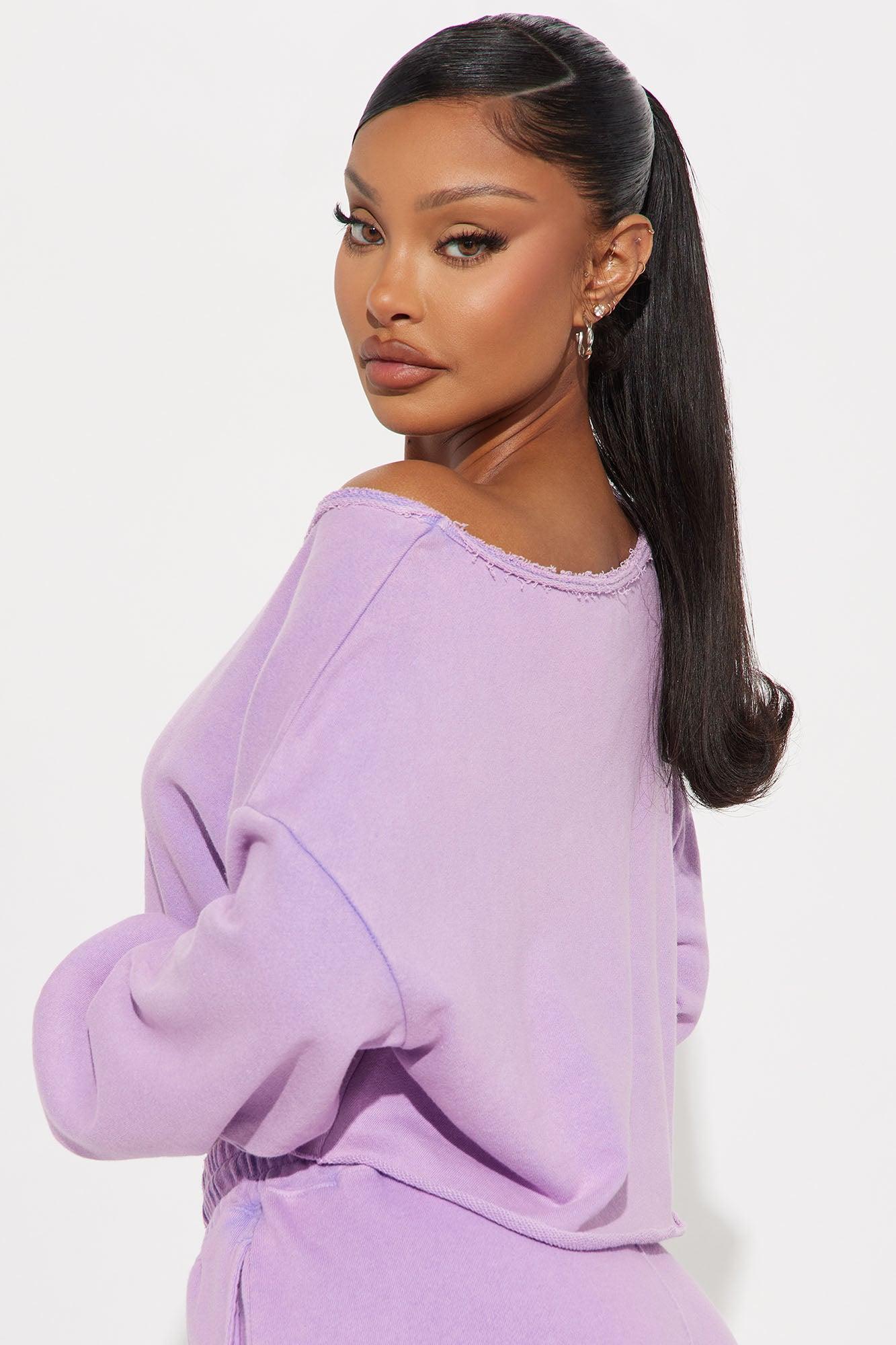 The Washed Off Shoulder Sweatshirt - Lavender Product Image