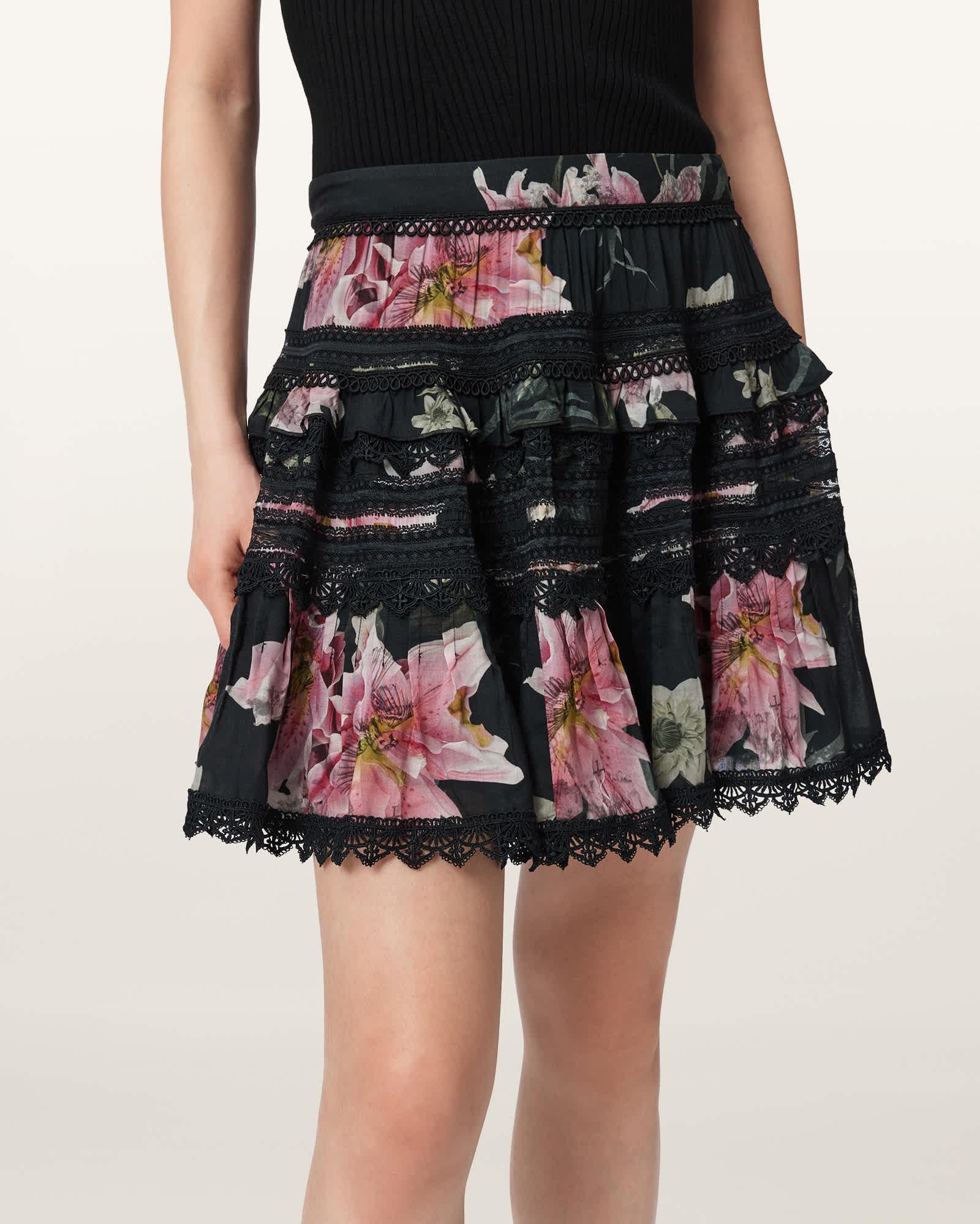 Zora Lace Trimmed Mini Skirt CRYSTAL BLACK | ALLSAINTS US Product Image
