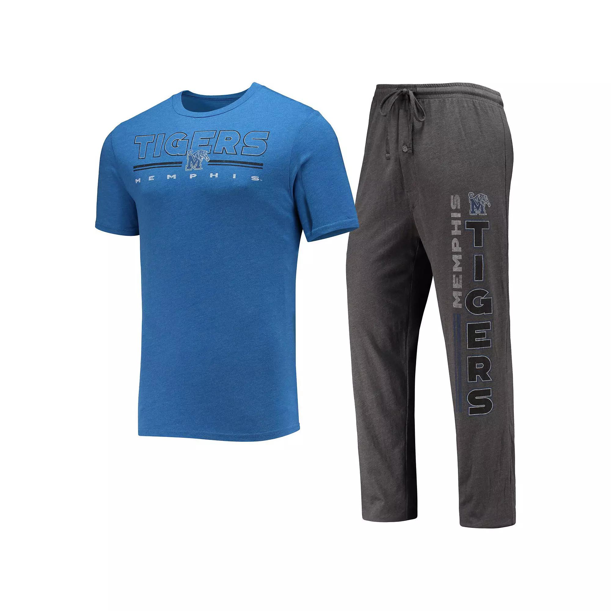 Men's Concepts Sport Heathered Charcoal/Royal Memphis Tigers Meter T-Shirt & Pants Sleep Set, Size: Medium Product Image