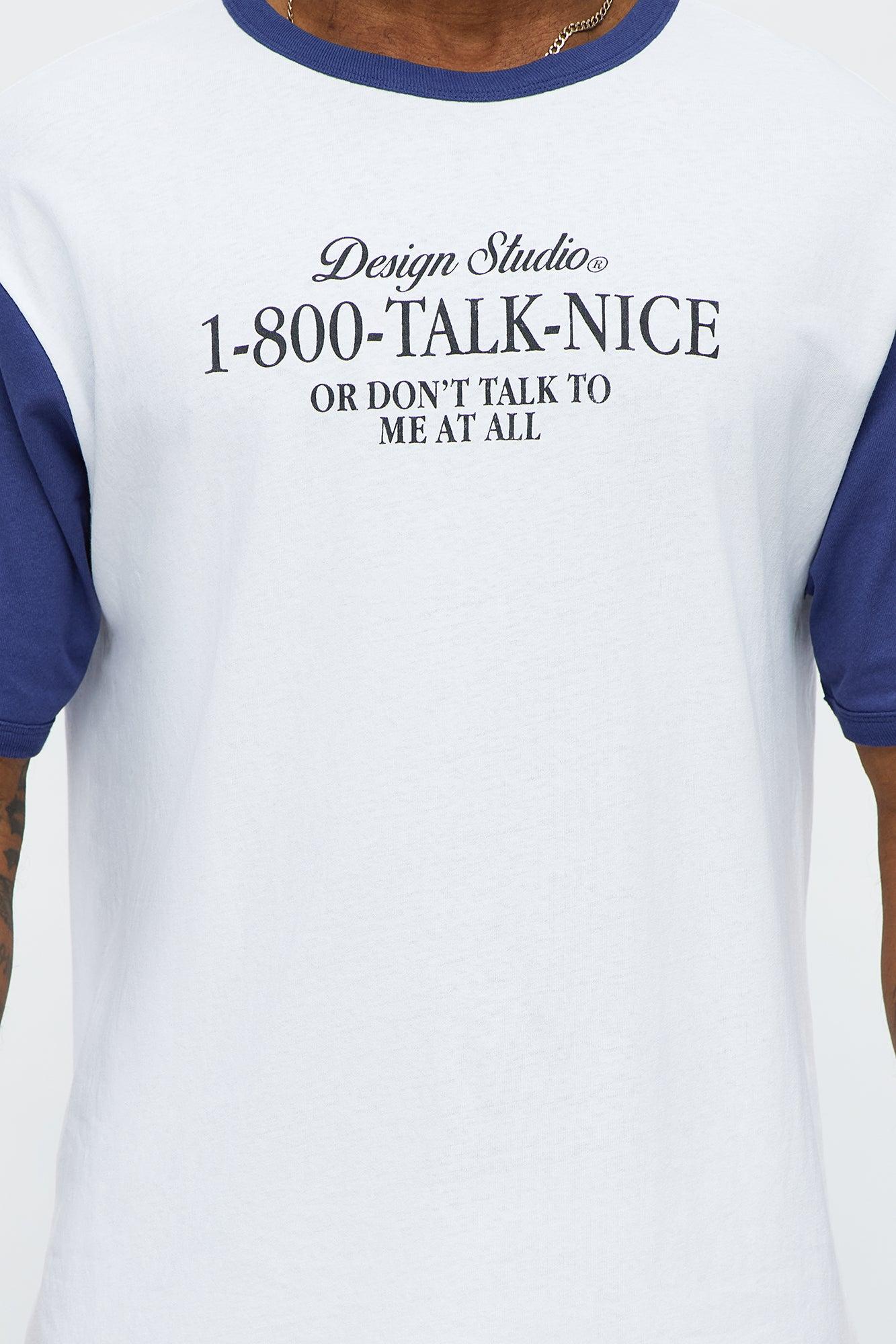 Talk Nice Ringer Short Sleeve Tee - White/Blue Male Product Image