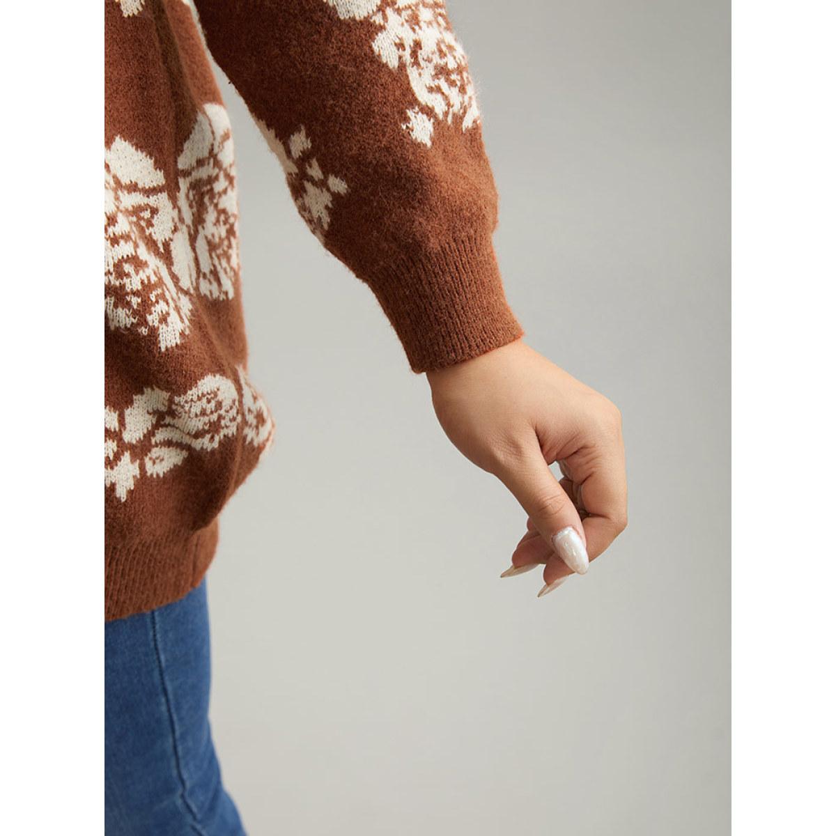 Plus Size Anti-Pilling Floral Print Drop Shoulder Cardigan Chocolate Women Casual Loose Long Sleeve Dailywear Cardigans BloomChic 14-16/1X Product Image