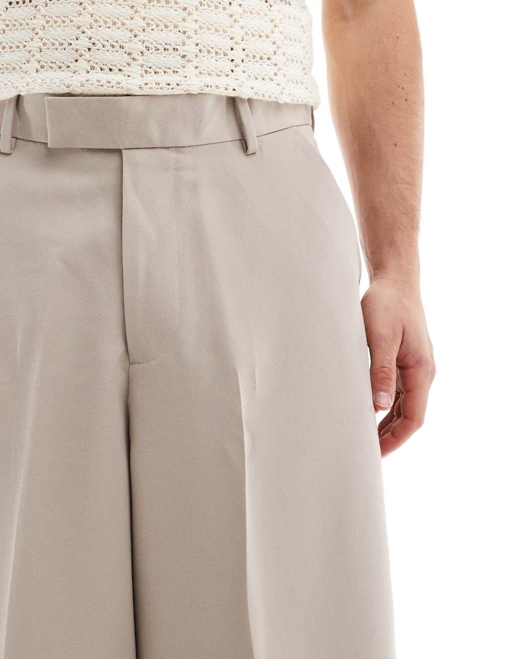 ASOS DESIGN smart extreme wide leg pants in stone Product Image