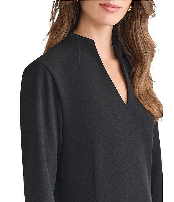 Ming Wang Stretch Crepe Funnel Neck Bracelet Sleeve A-Line Dress Product Image