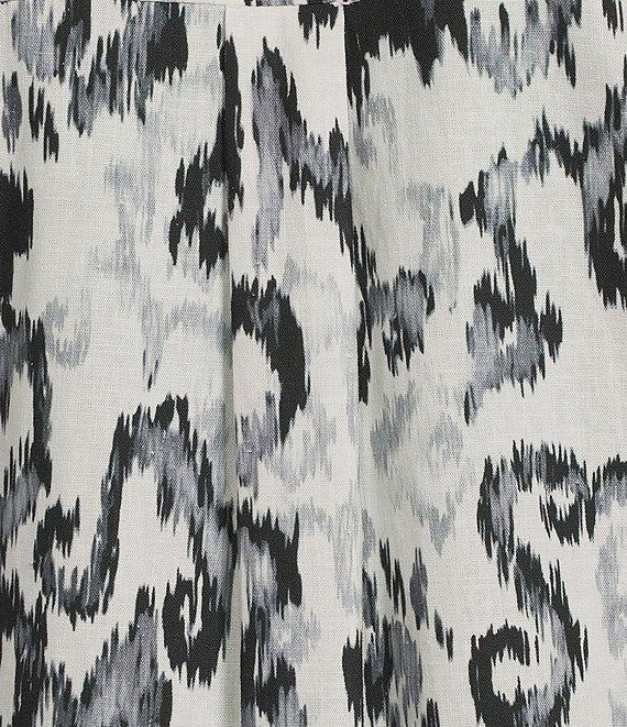 Investments Woven Black White Ikat Long Sleeve Point Collar Button Front Top Product Image