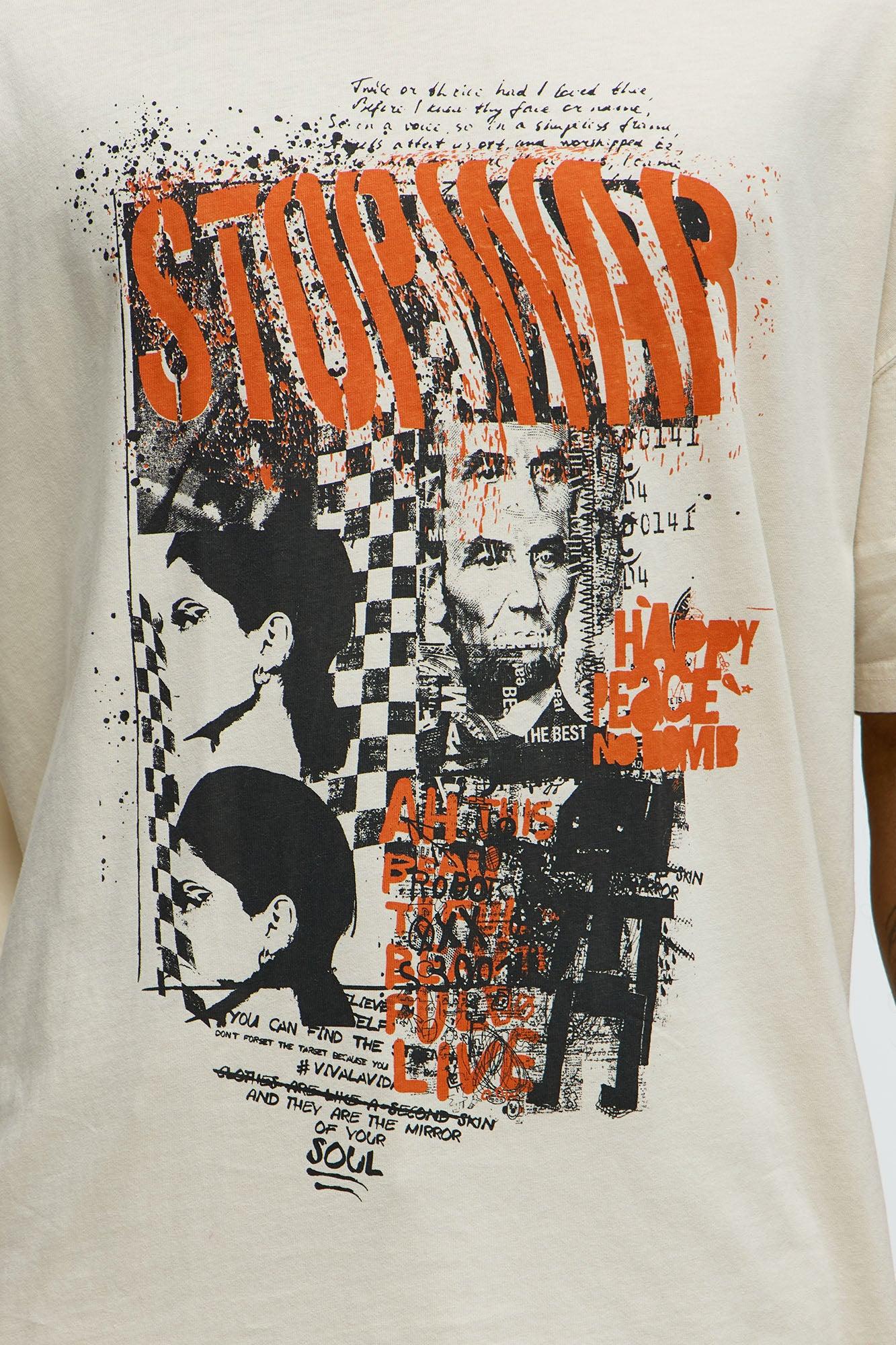 Stop War Live Now Oversized Short Sleeve Tee - Cream Male Product Image