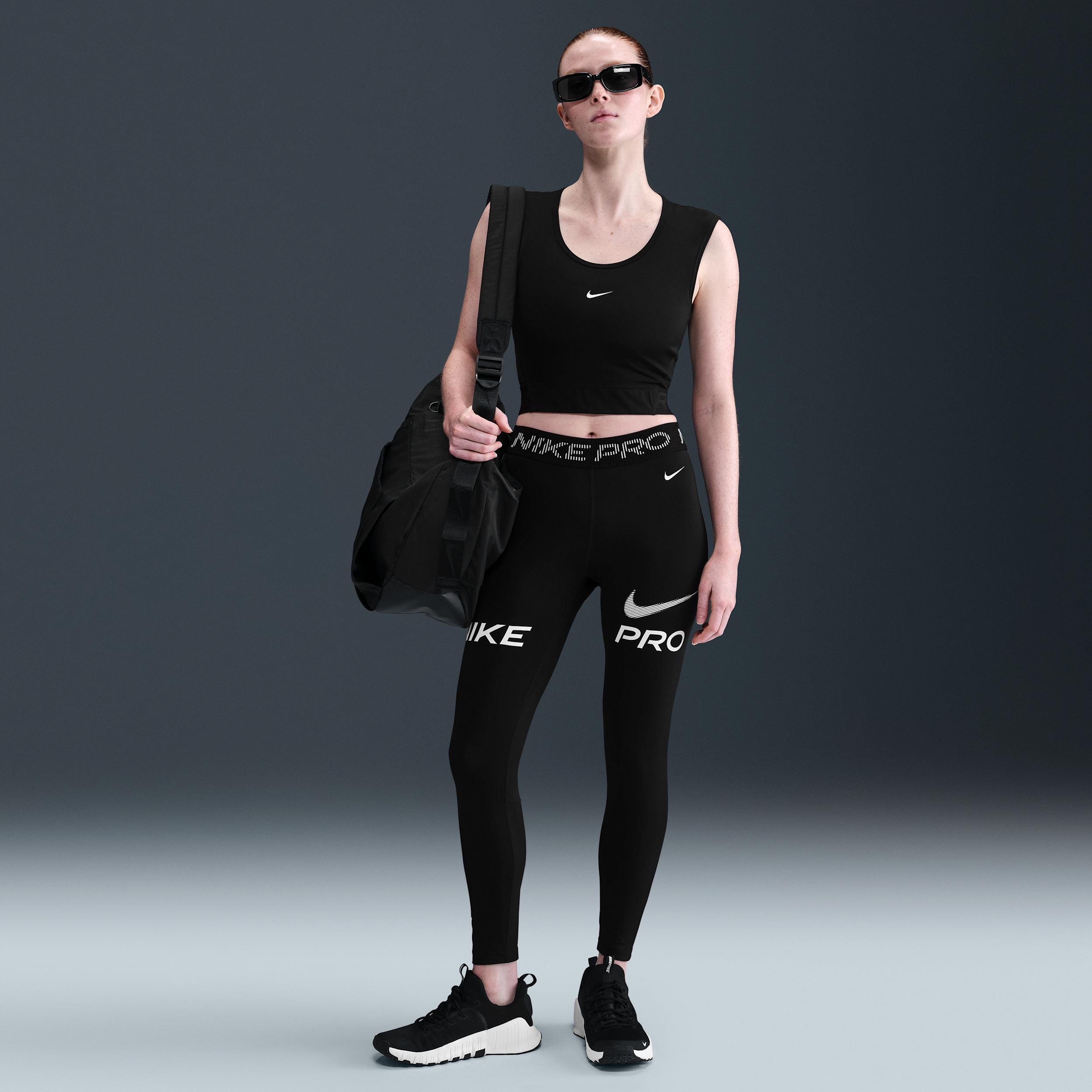 Womens Nike Pro Mid-Rise 7/8 Mesh-Panel Graphic Leggings | HV2306-010 Product Image