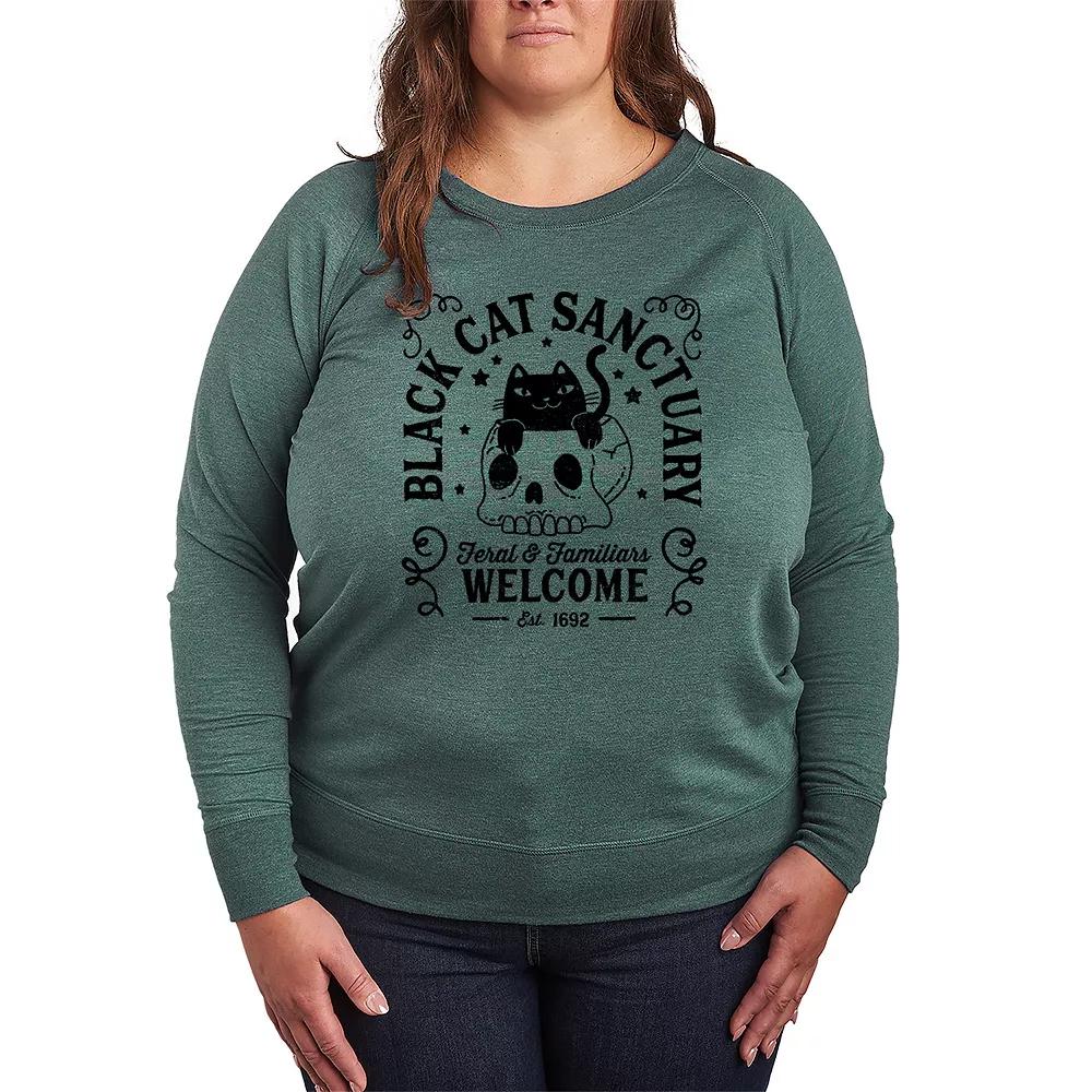 Plus Size Black Cat Sanctuary French Terry Long Sleeve Tee, Women's, Size: 4XL, Grey Green Product Image