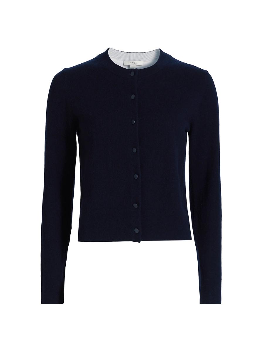 Wool & Cashmere-Blend Tipped Half-Moon Cardigan Product Image