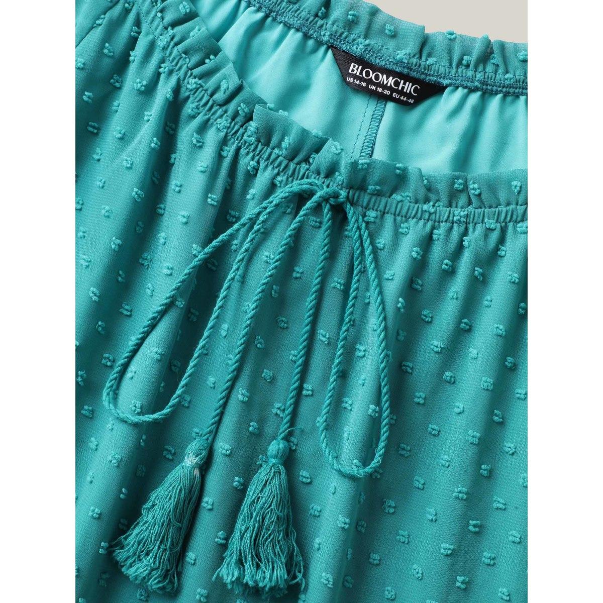 Plus Size Polka Dot Texture Tiered Tassel Midi Dress Emerald Women U-neck Half Sleeve Curvy BloomChic 10/M Product Image