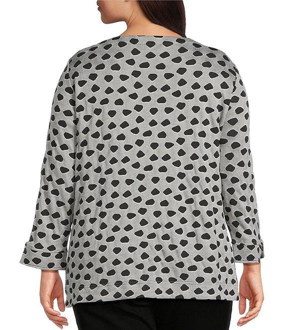 Ali Miles Plus Size Jacquard Knit Dotted Round Neck 3/4 Sleeve Tunic Product Image