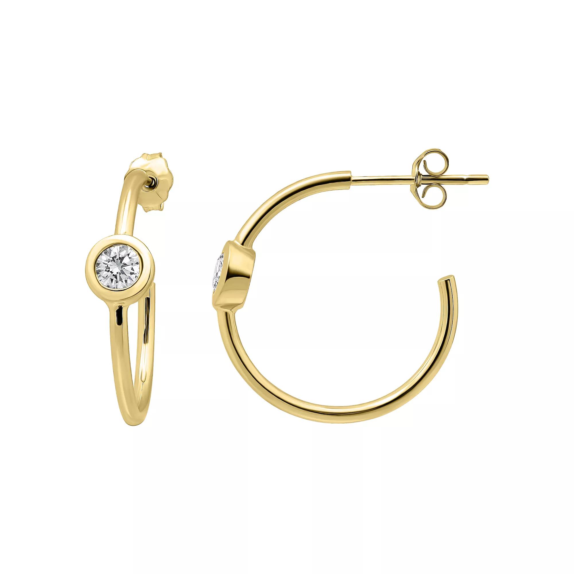 Aleure Precioso Sterling Silver Cubic Zirconia 21 mm C-Hoop Earrings, Women's, Gold Tone Product Image